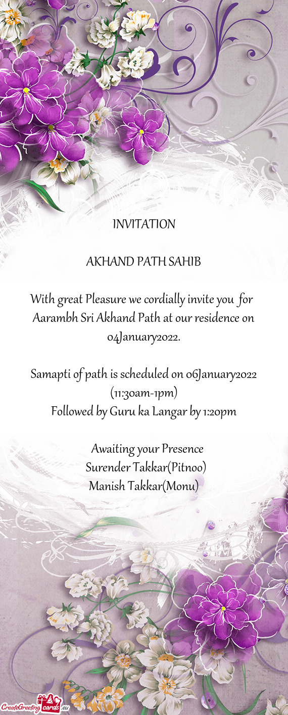 Aarambh Sri Akhand Path at our residence on 04January2022