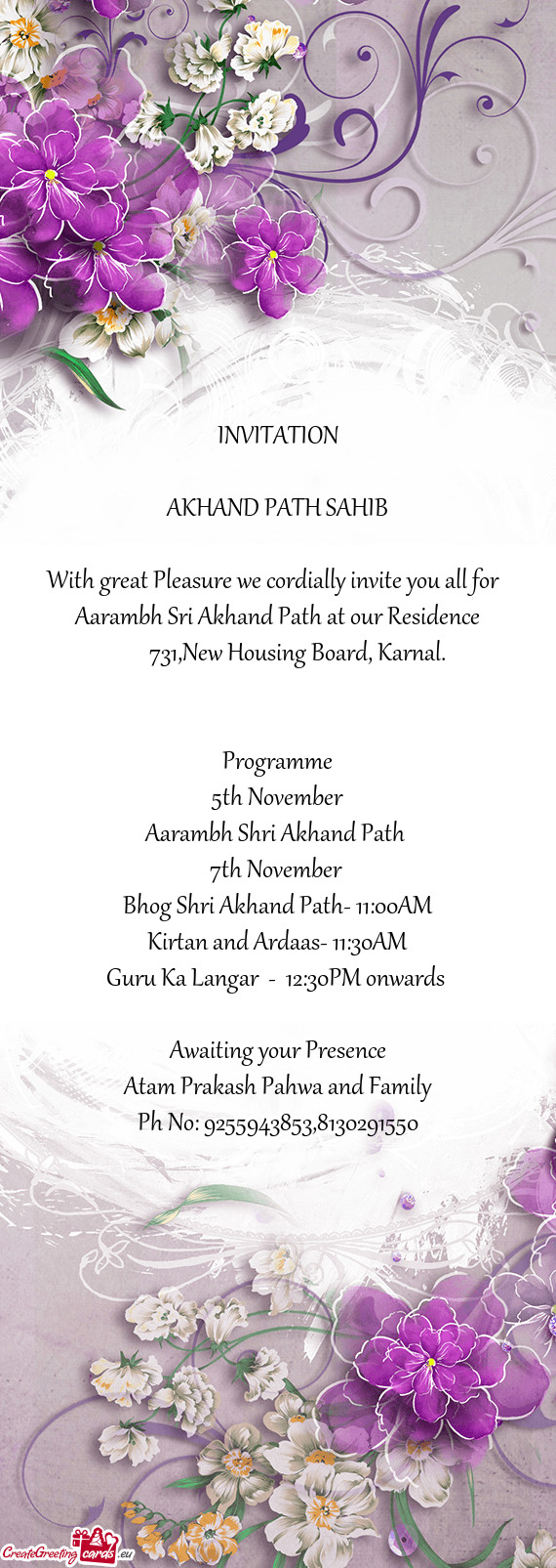 Aarambh Sri Akhand Path at our Residence