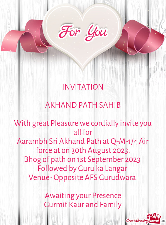 Aarambh Sri Akhand Path at Q-M-1/4 Air force at on 30th August 2023