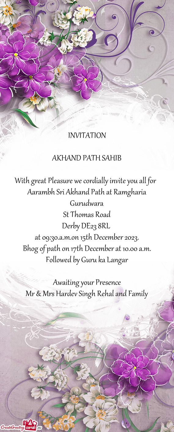 Aarambh Sri Akhand Path at Ramgharia Gurudwara