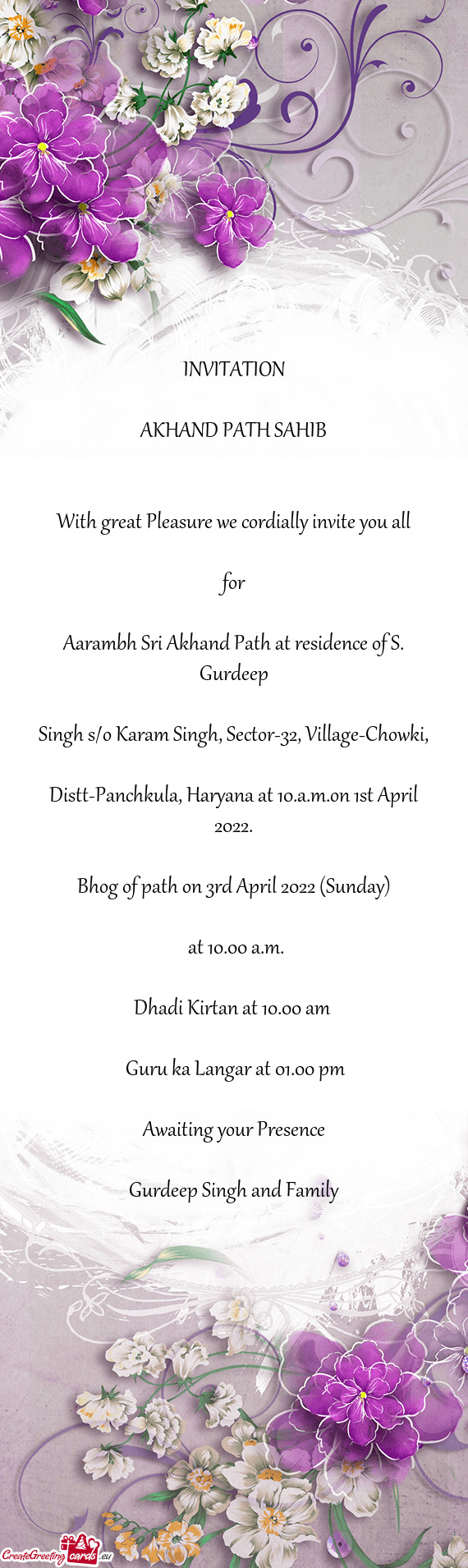 Aarambh Sri Akhand Path at residence of S. Gurdeep