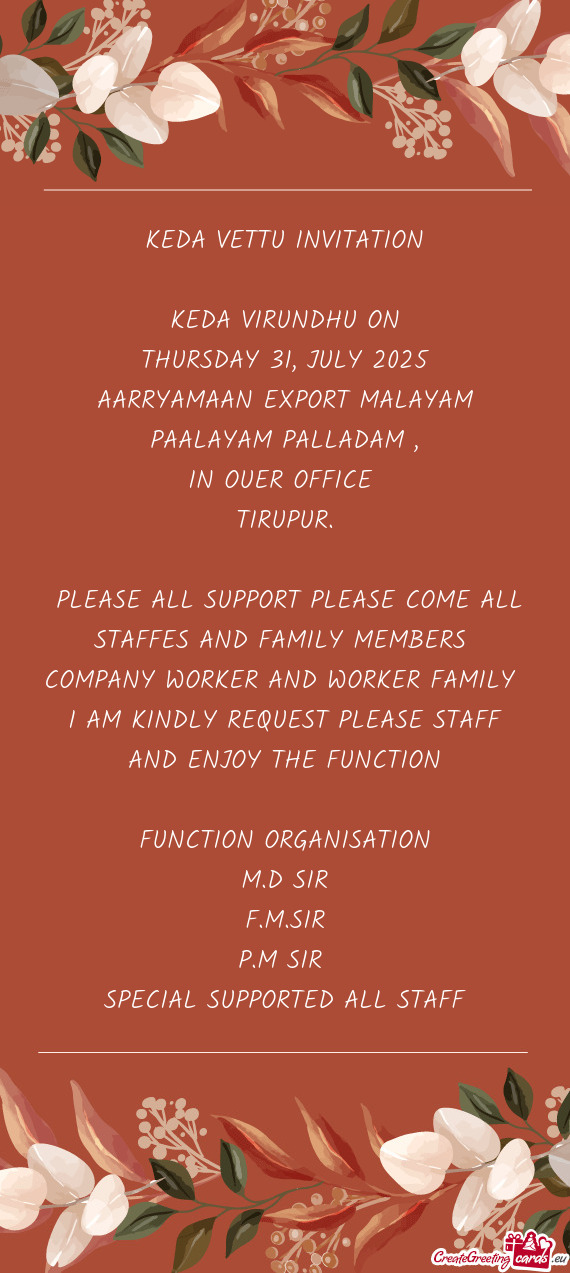 AARRYAMAAN EXPORT MALAYAM PAALAYAM PALLADAM