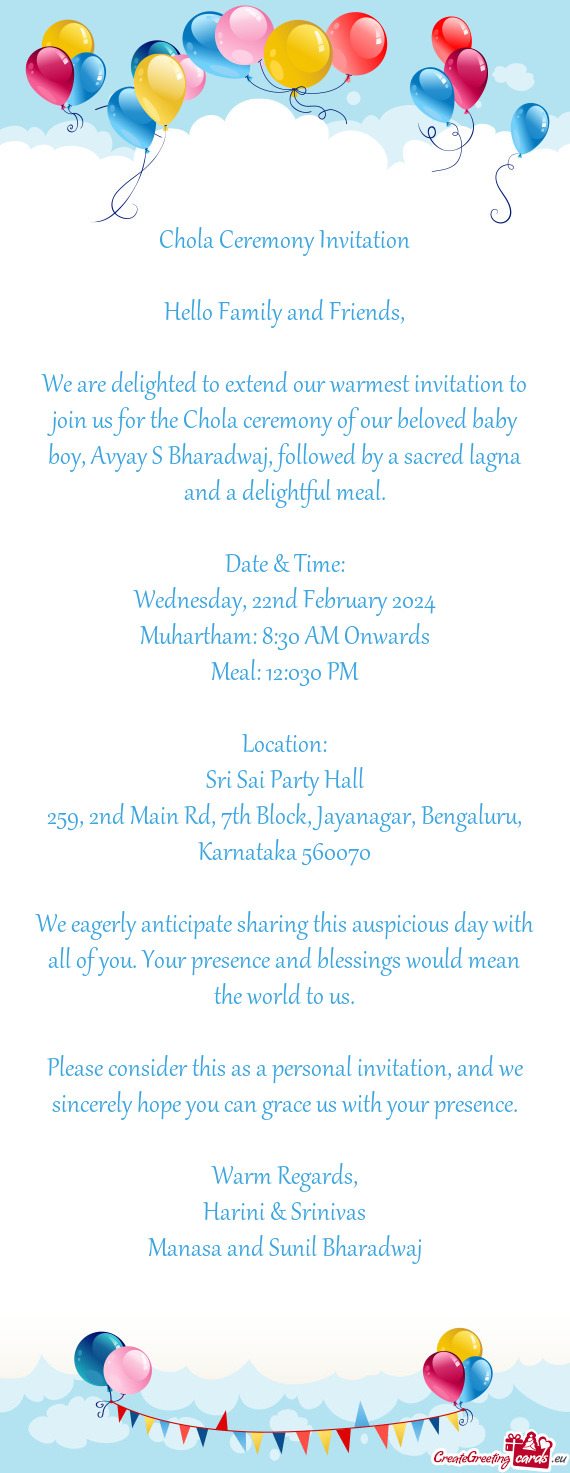 Aby boy, Avyay S Bharadwaj, followed by a sacred lagna and a delightful meal