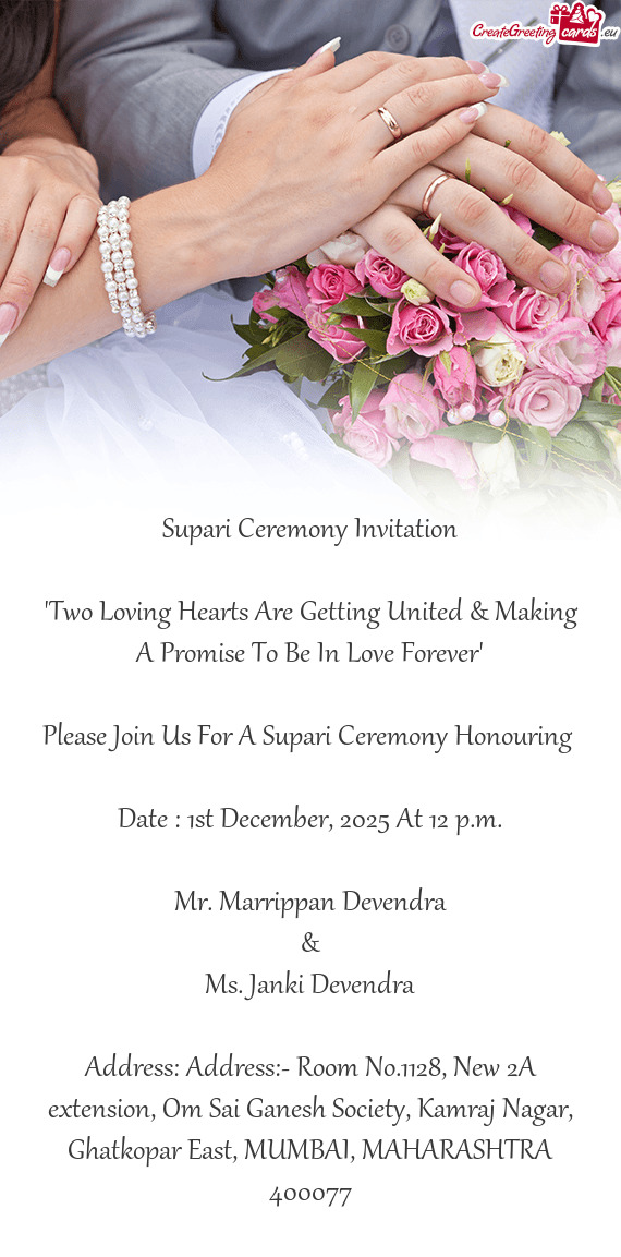 Address: Address:- Room No.1128, New 2A extension, Om Sai Ganesh Society, Kamraj Nagar, Ghatkopar Ea