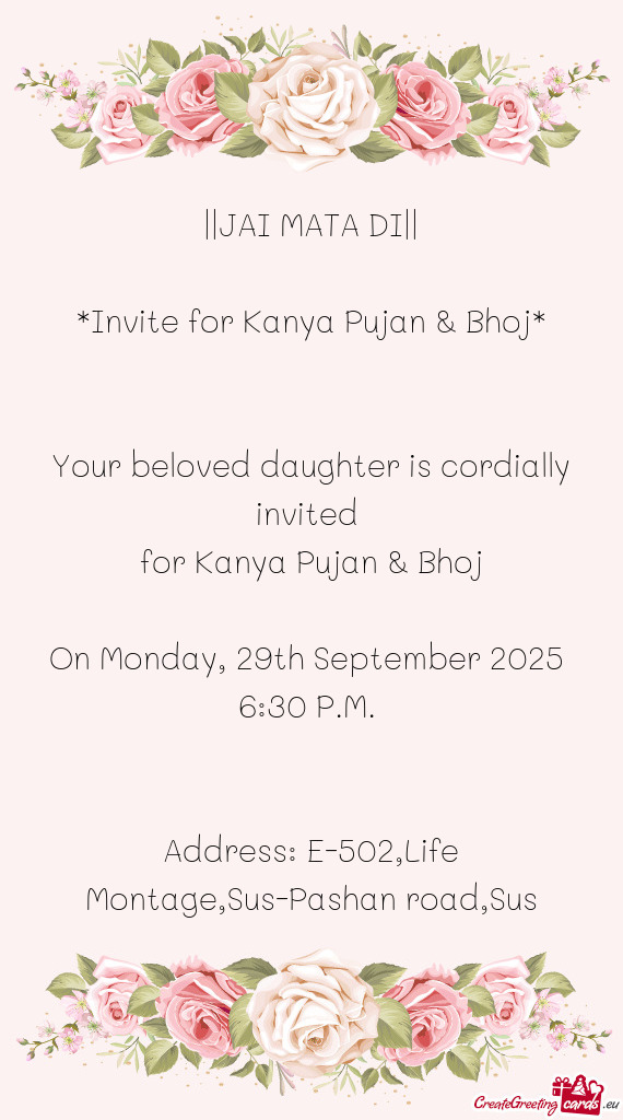 Address: E-502,Life Montage,Sus-Pashan road,Sus