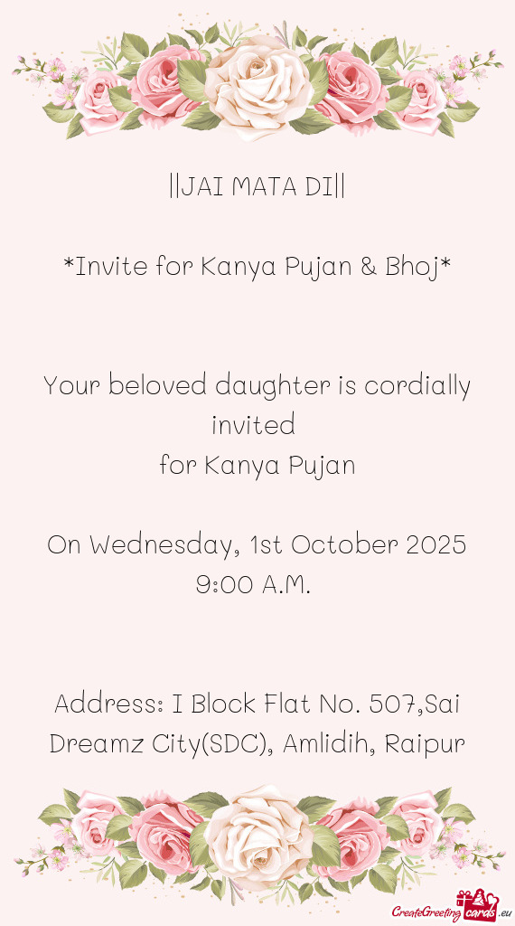 Address: I Block Flat No. 507,Sai Dreamz City(SDC), Amlidih, Raipur