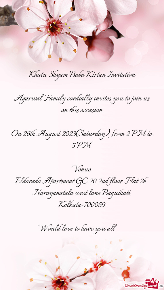 Agarwal Family cordially invites you to join us on this occasion