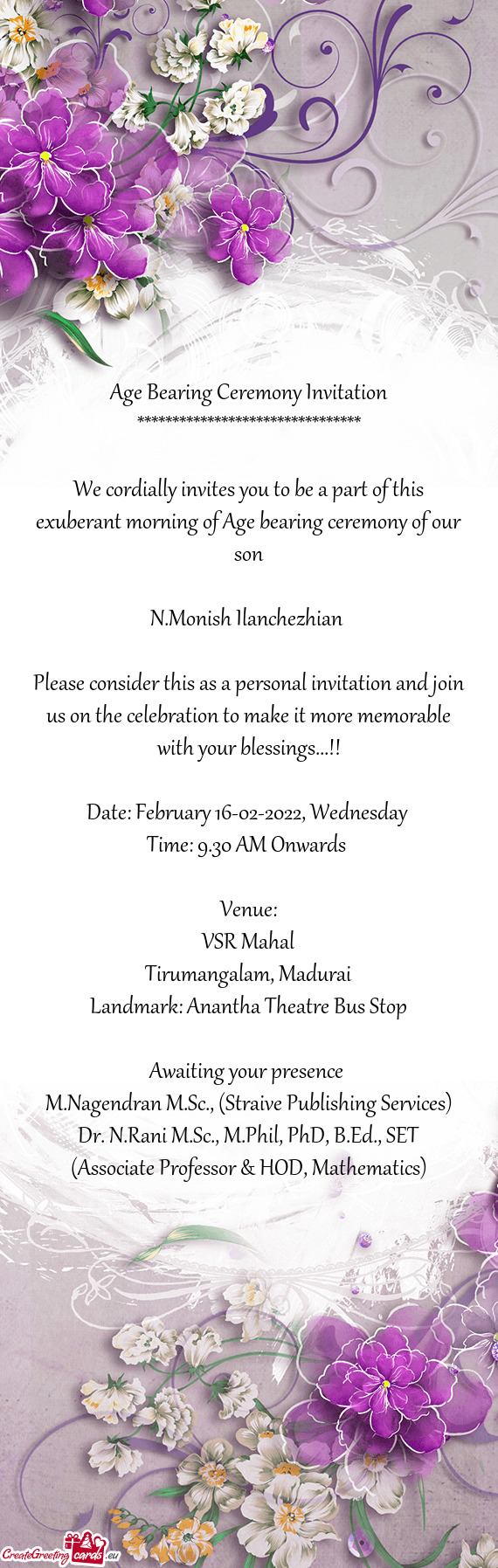 Age Bearing Ceremony Invitation