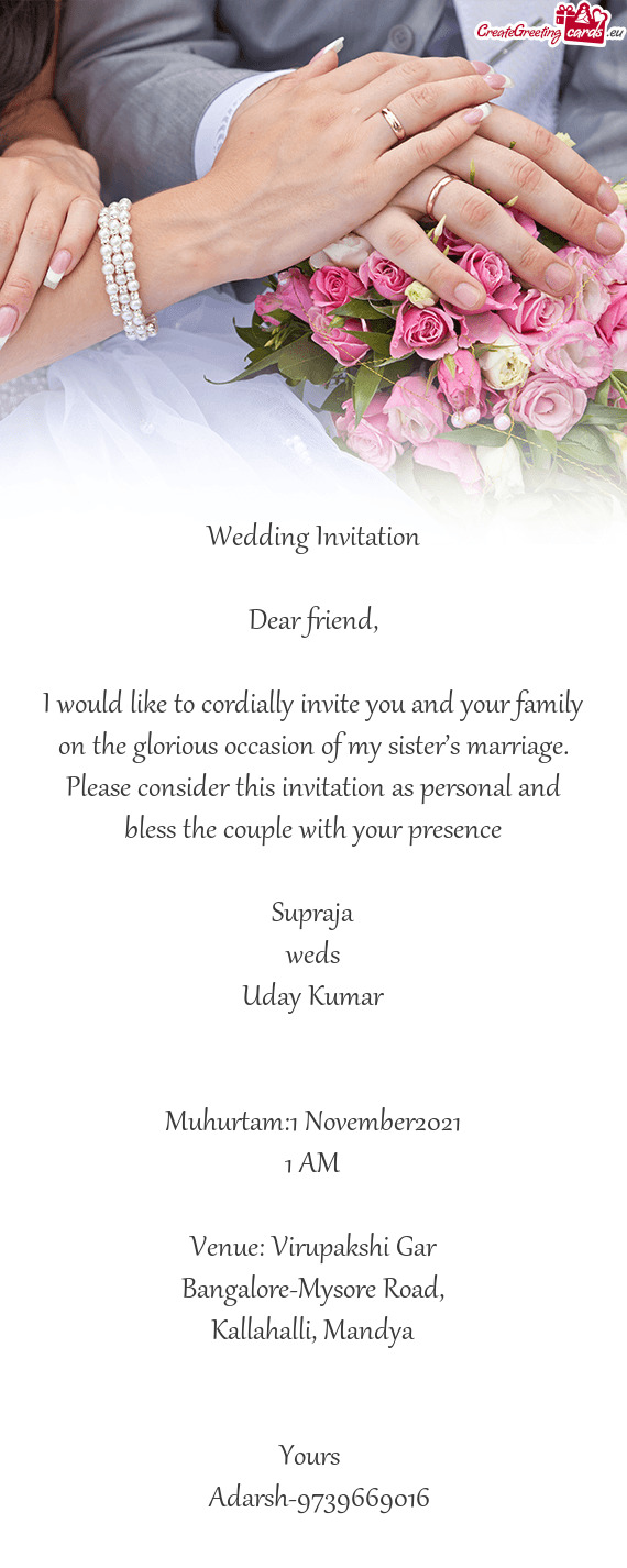 Age. Please consider this invitation as personal and bless the couple with your presence