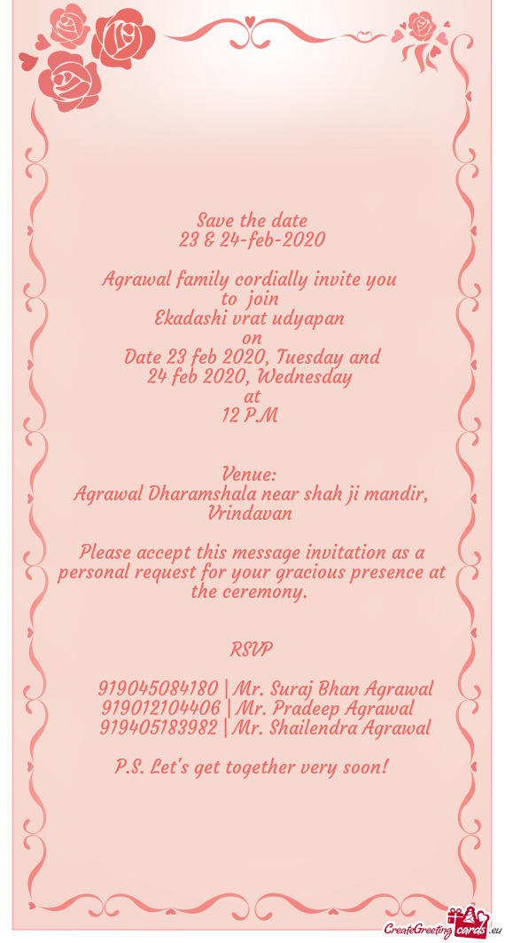 Agrawal family cordially invite you