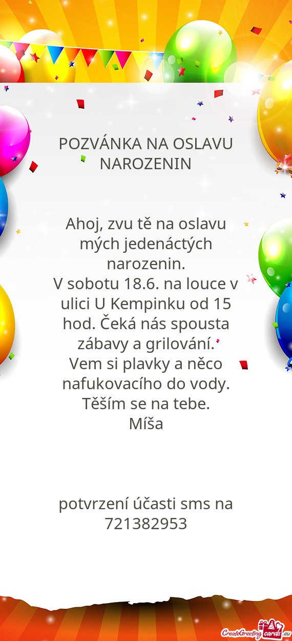 Ahoj Zvu T Na Oslavu M Ch Jeden Ct Ch Narozenin Free Cards