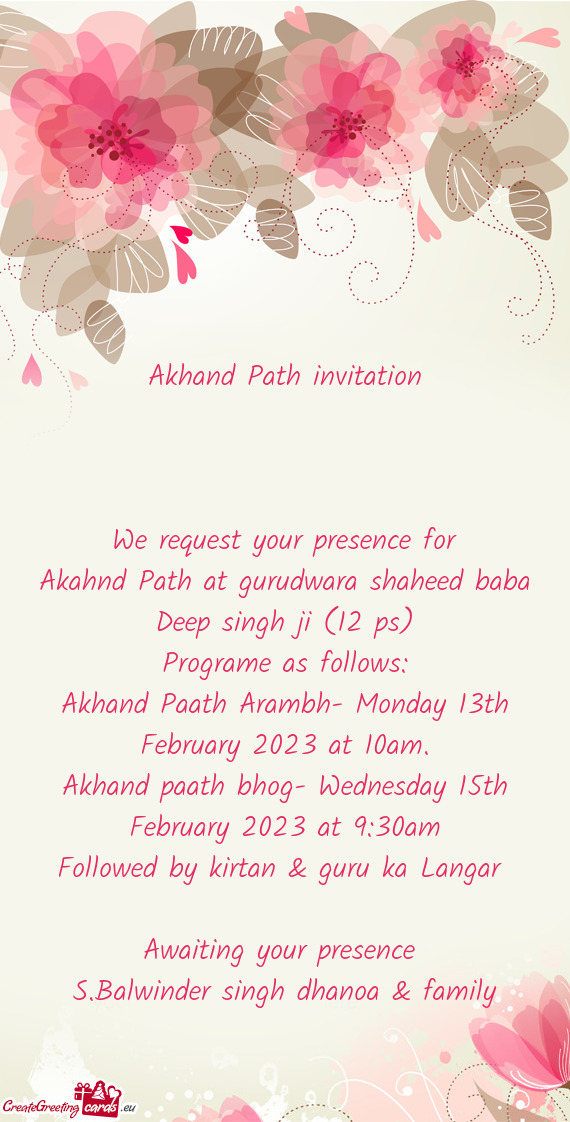 Akahnd Path at gurudwara shaheed baba Deep singh ji (12 ps)