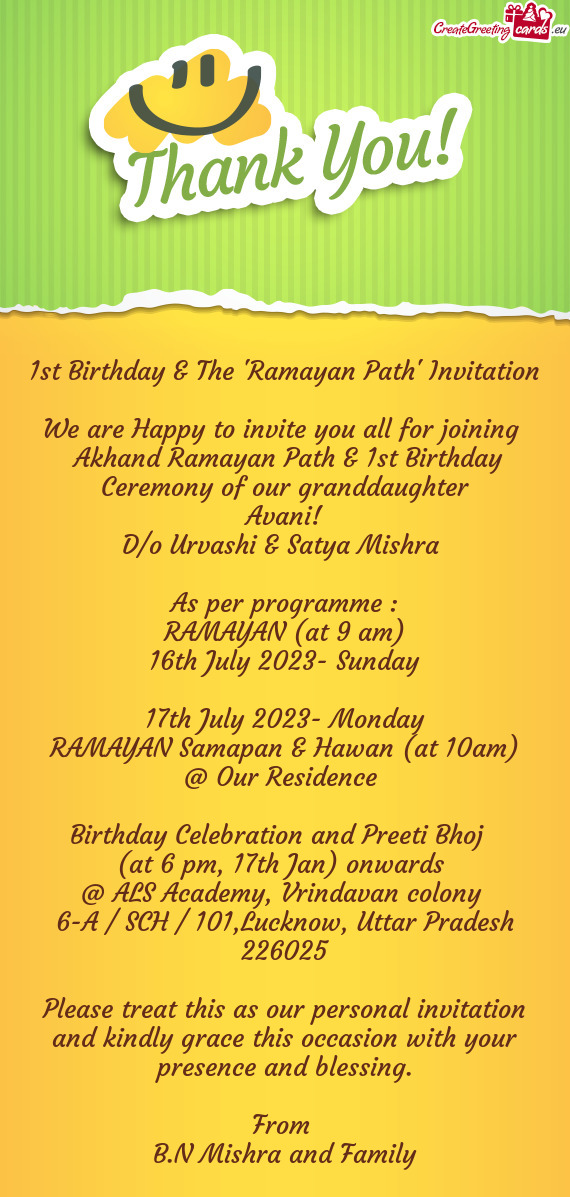 Akhand Ramayan Path & 1st Birthday Ceremony of our granddaughter