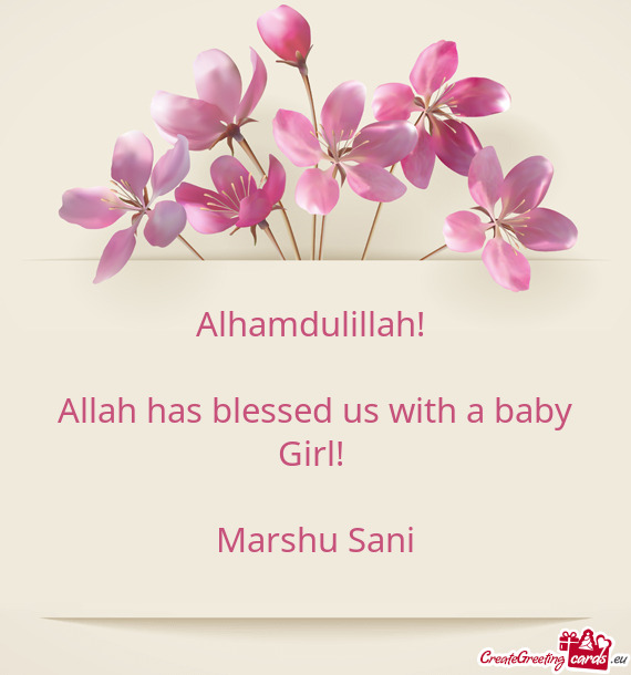 Alhamdulillah! 
 
 Allah has blessed us with a baby Girl! 
 
 Marshu Sani
