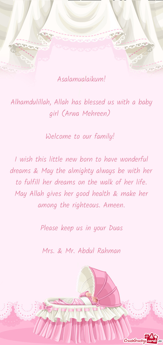 Alhamdulillah, Allah has blessed us with a baby girl (Arwa Mehreen)