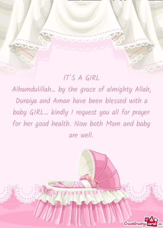 Alhamdulillah… by the grace of almighty Allah, Duraiya and Aman have been blessed with a baby GIRL