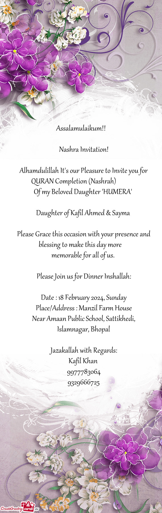 Alhamdulillah It`s our Pleasure to Invite you for QURAN Completion (Nashrah)