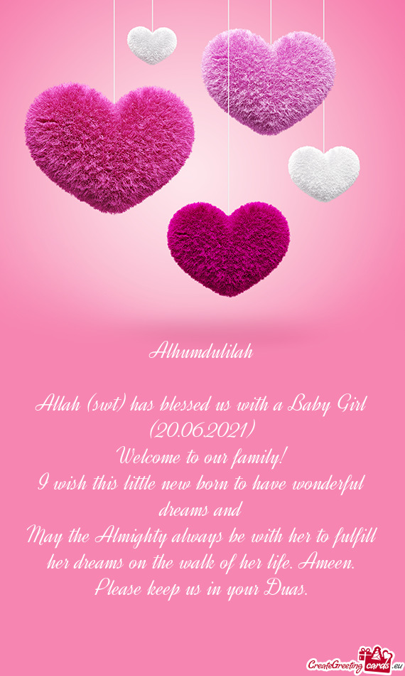 Alhumdulilah
 
 Allah (swt) has blessed us with a Baby Girl (20