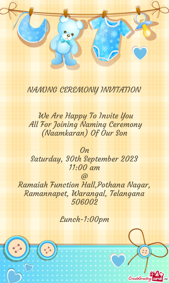 All For Joining Naming Ceremony (Naamkaran) Of Our Son