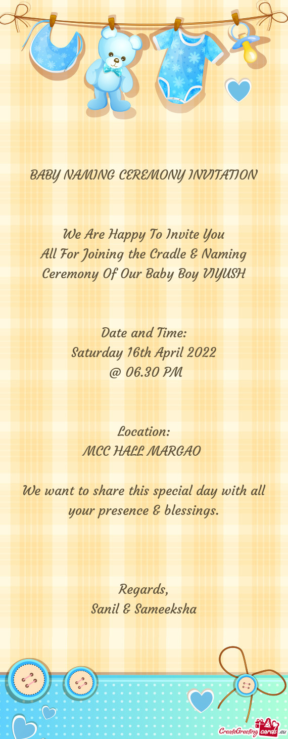 All For Joining the Cradle & Naming Ceremony Of Our Baby Boy VIYUSH