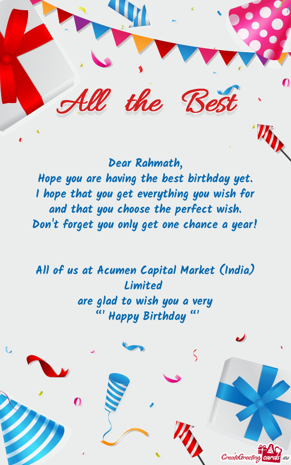 All of us at Acumen Capital Market (India) Limited