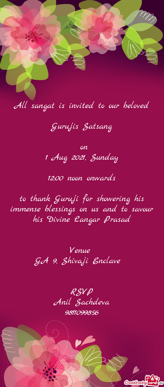 All sangat is invited to our beloved