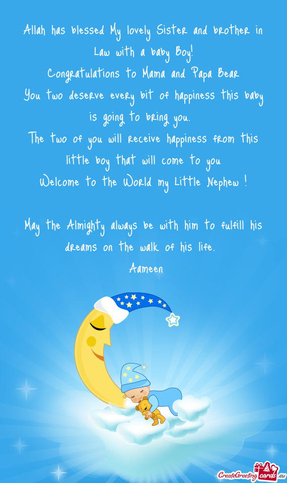 Allah has blessed My lovely Sister and brother in Law with a baby Boy