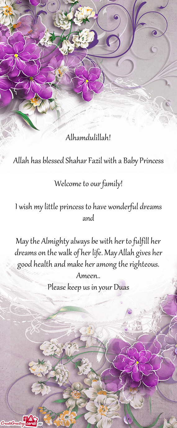 Allah has blessed Shahar Fazil with a Baby Princess
