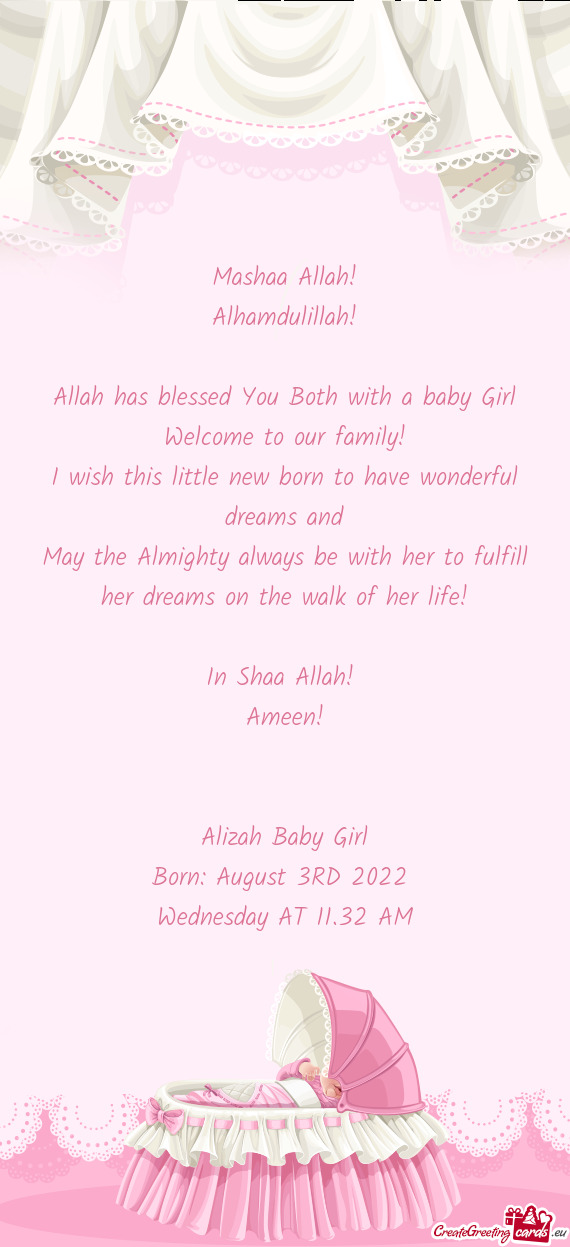 Allah has blessed You Both with a baby Girl