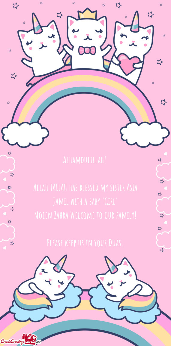 Allah TALLAH has blessed my sister Asia Jamil with a baby "Girl"