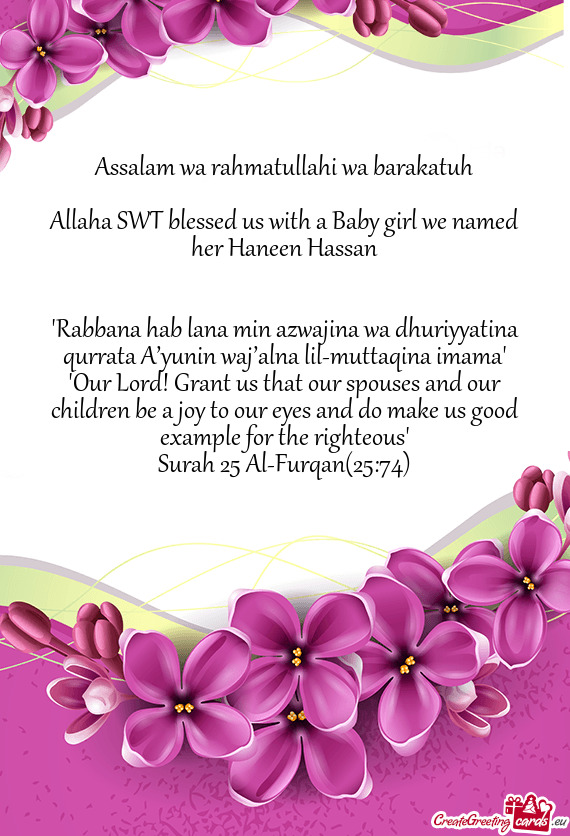 Allaha SWT blessed us with a Baby girl we named her Haneen Hassan