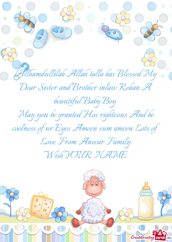 Allhamdullilah Allah talla has Blessed My Dear Sister and Brother inlaw Rehan A beautiful Baby Boy