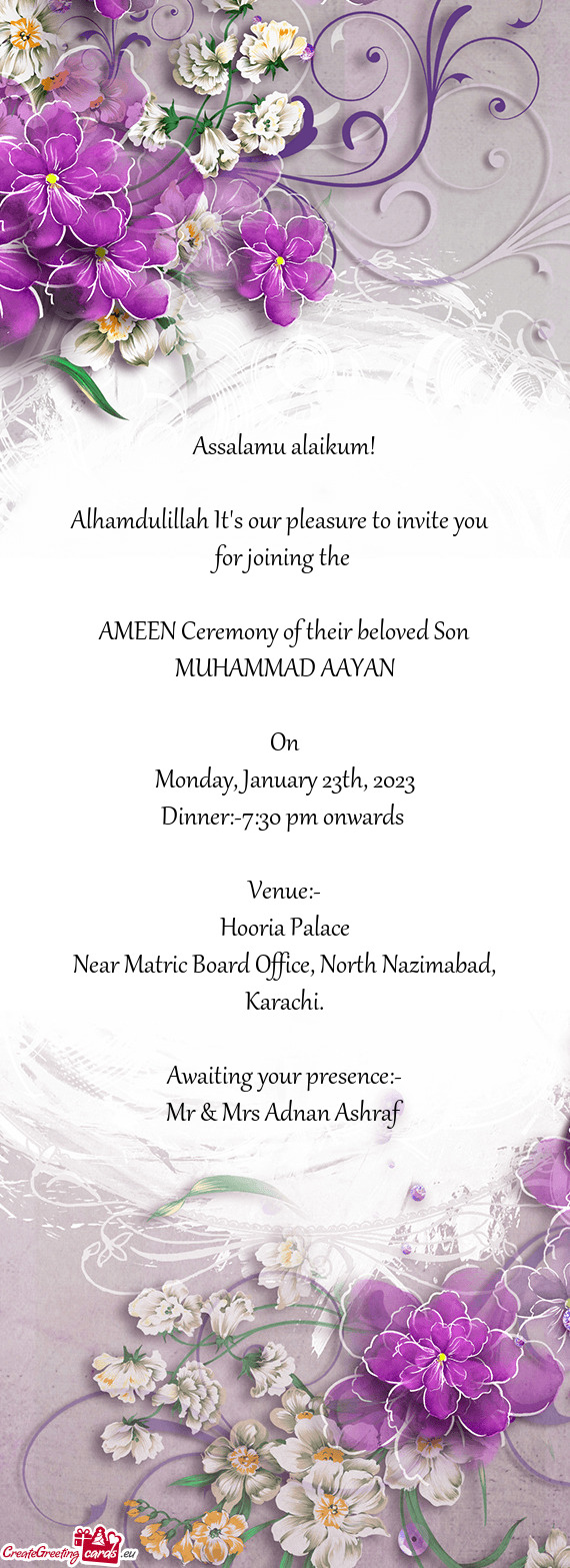 AMEEN Ceremony of their beloved Son
