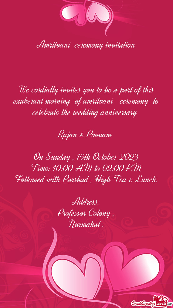Amritvani ceremony invitation
