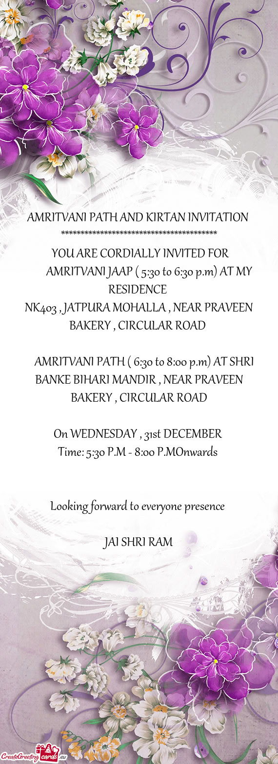⏺️ AMRITVANI JAAP ( 5:30 to 6:30 p.m) AT MY RESIDENCE