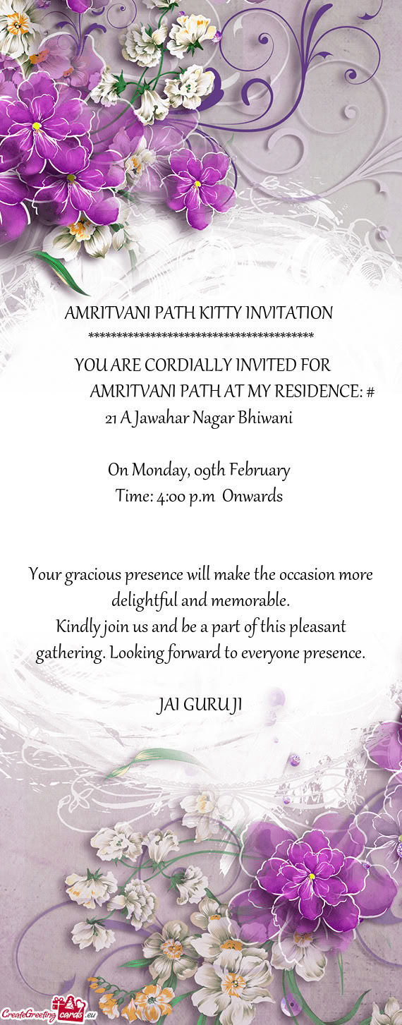 AMRITVANI PATH AT MY RESIDENCE: # 21 A Jawahar Nagar Bhiwani