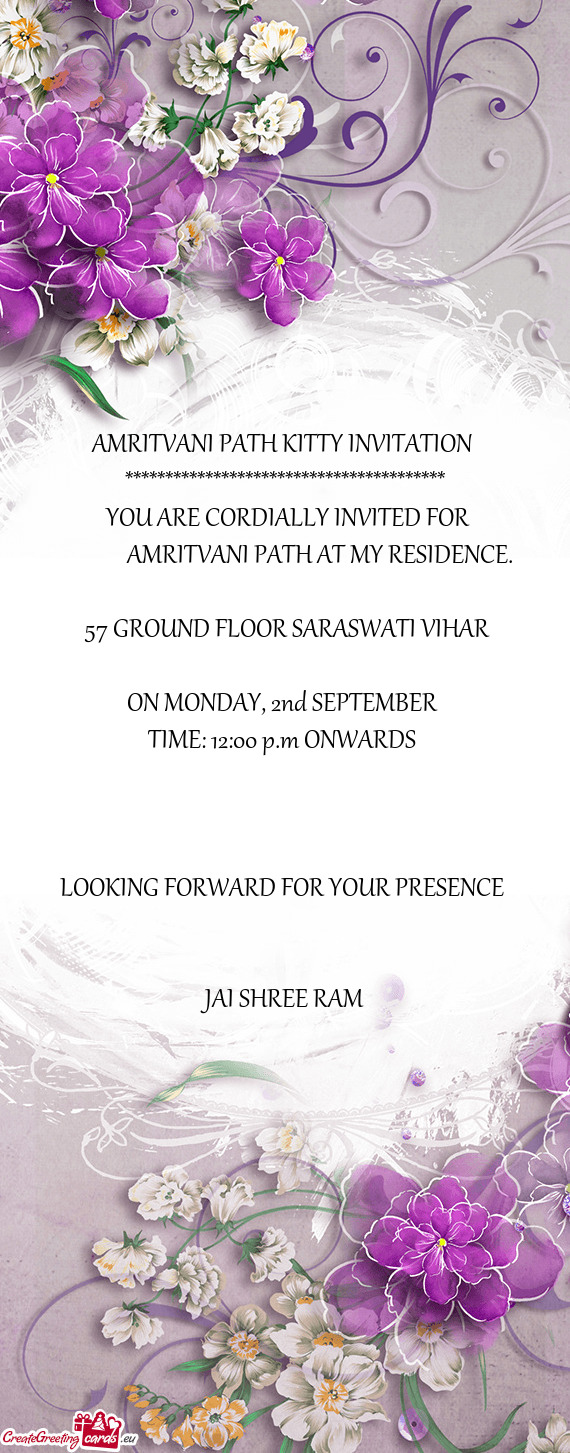 AMRITVANI PATH AT MY RESIDENCE.  57 GROUND FLOOR SARASWATI VIHAR