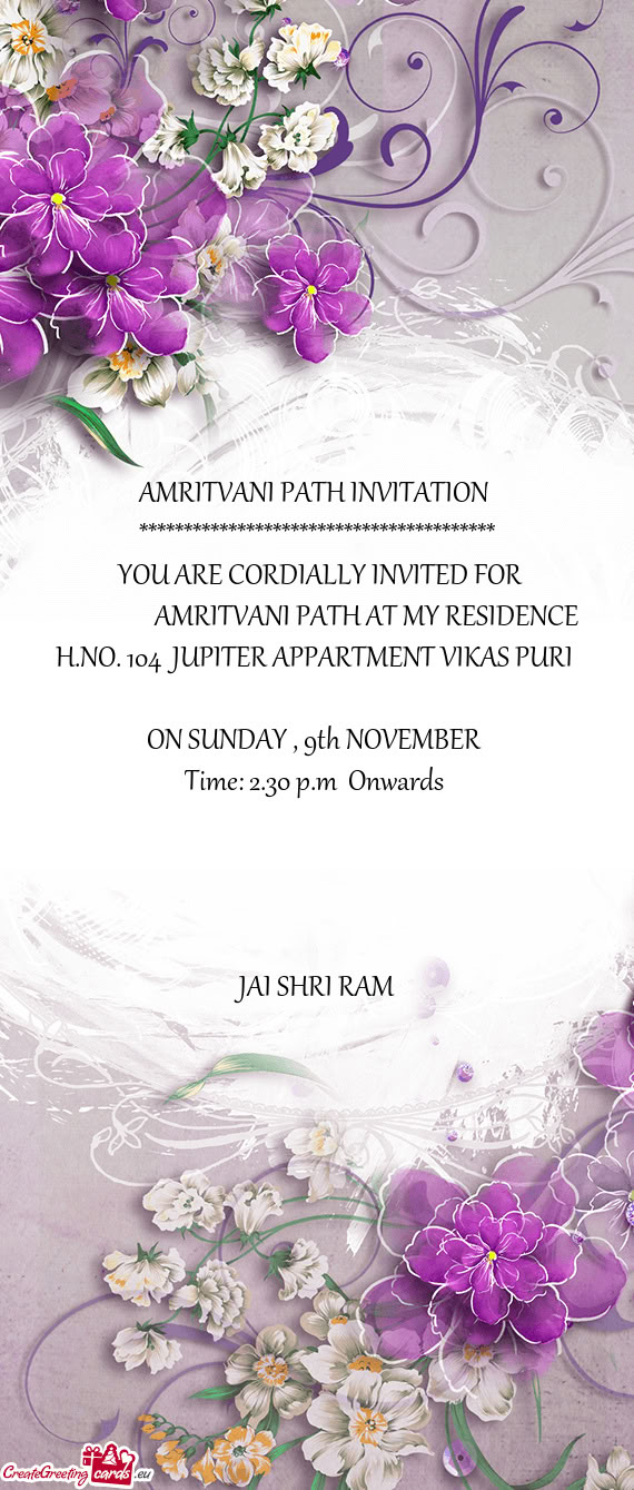 AMRITVANI PATH AT MY RESIDENCE H.NO. 104 JUPITER APPARTMENT VIKAS PURI