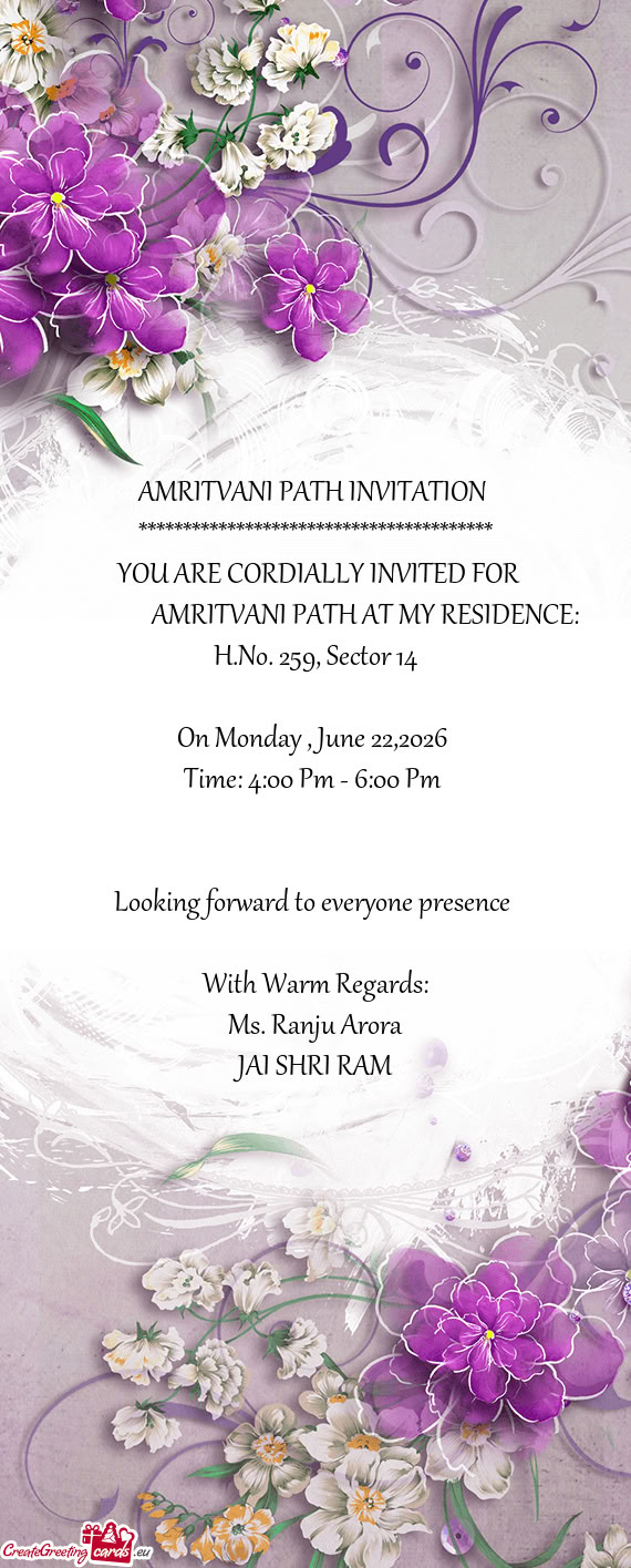 AMRITVANI PATH AT MY RESIDENCE: H.No. 259, Sector 14
