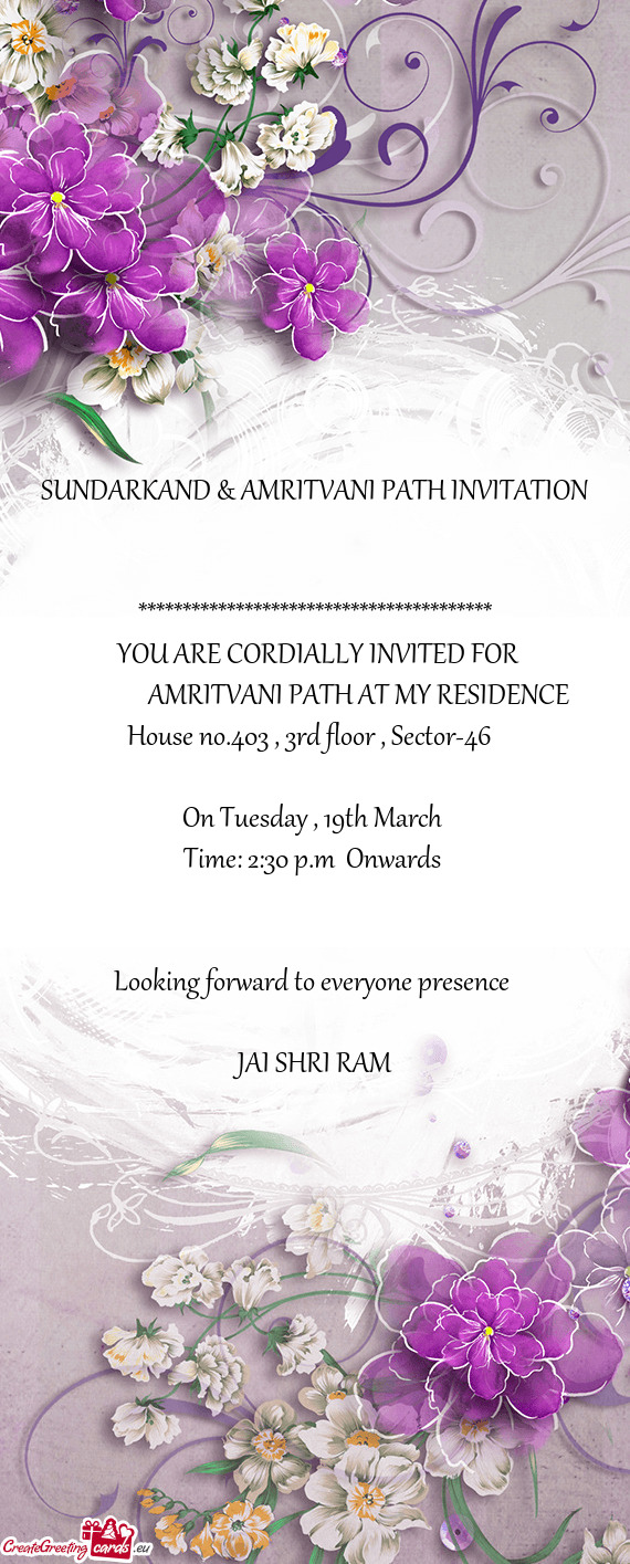 AMRITVANI PATH AT MY RESIDENCE House no.403 , 3rd floor , Sector-46