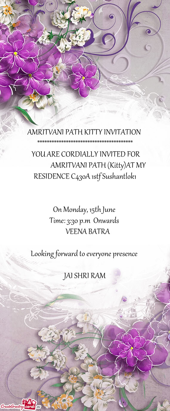 AMRITVANI PATH (Kitty)AT MY RESIDENCE C430A 1stf Sushantlok1