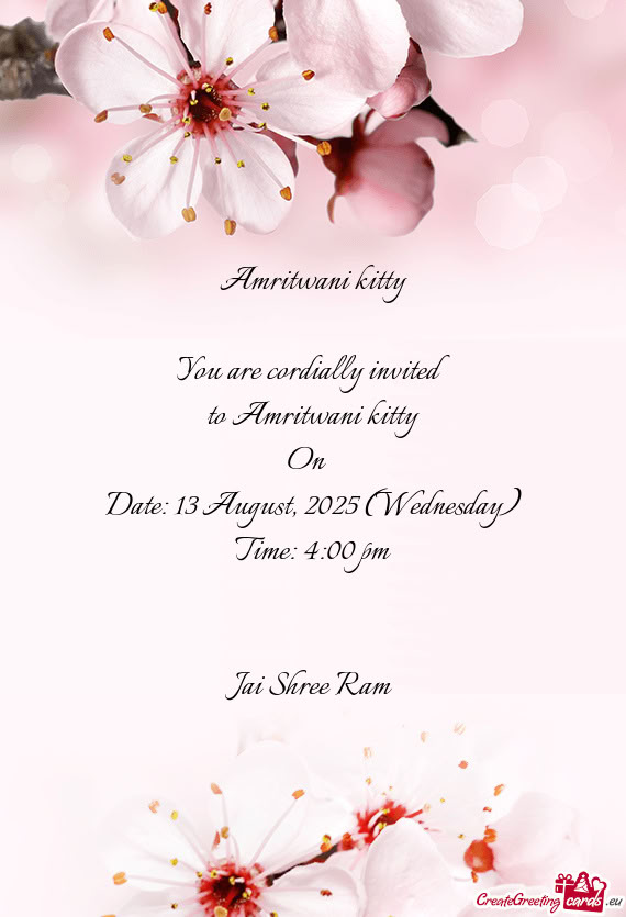 Amritwani kitty You are cordially invited to Amritwani kitty On Date