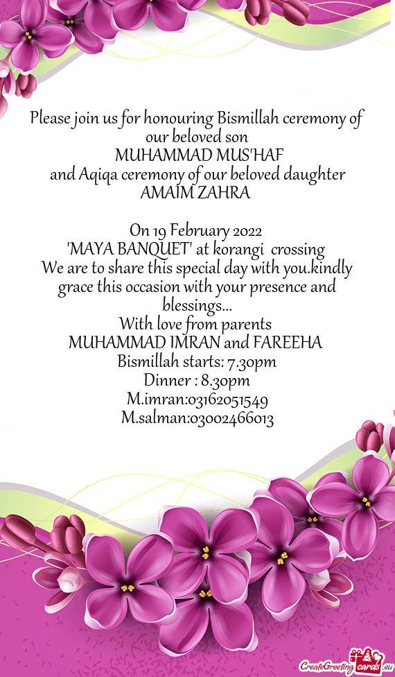And Aqiqa ceremony of our beloved daughter