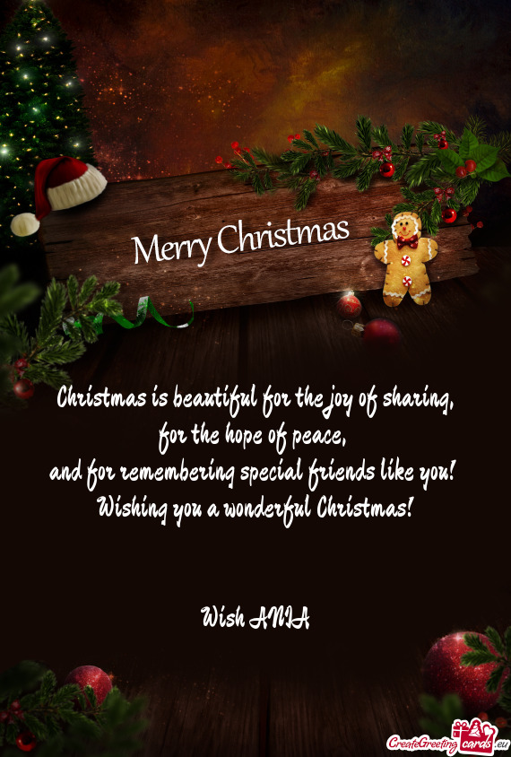 And for remembering special friends like you! 
 Wishing you a wonderful Christmas!
 
 
 Wish ANIA