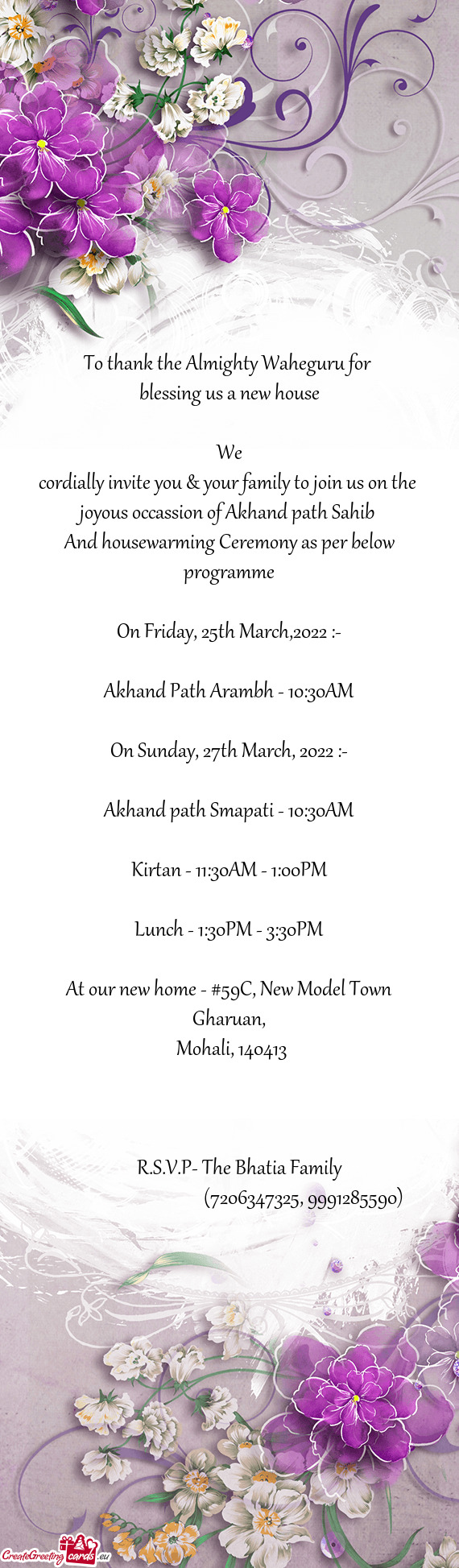 And housewarming Ceremony as per below programme