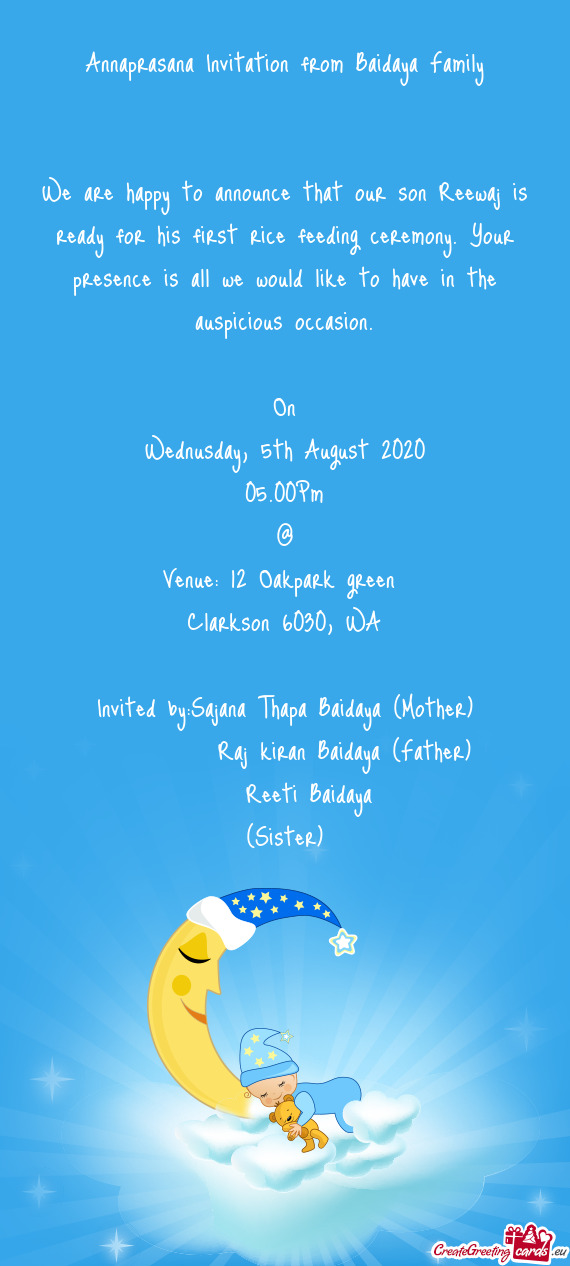 Annaprasana Invitation from Baidaya Family