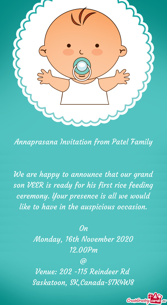 Annaprasana Invitation from Patel Family
