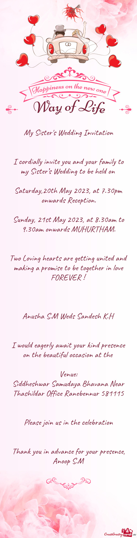 Anusha S.M Weds Sandesh K.H