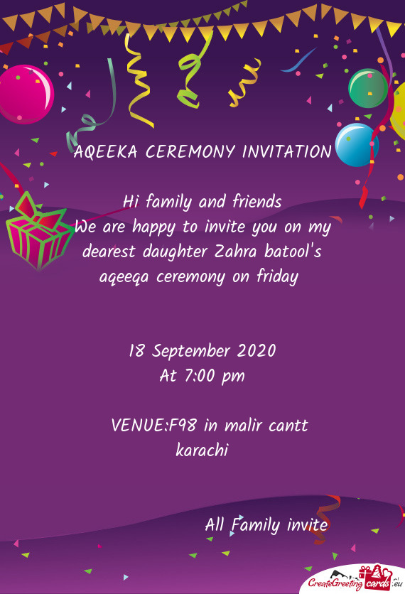 AQEEKA CEREMONY INVITATION