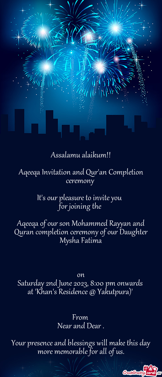 Aqeeqa Invitation and Qur'an Completion ceremony
